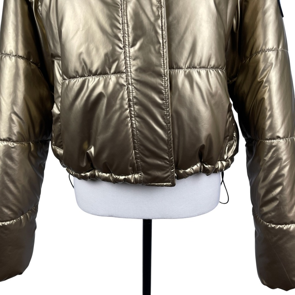 DKNY Sport Women's Puffer Jacket Large Metallic Gold Cropped Carrying Straps - Picture 5 of 14